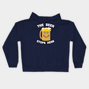 Beer Stops Here White Text Kids Hoodie